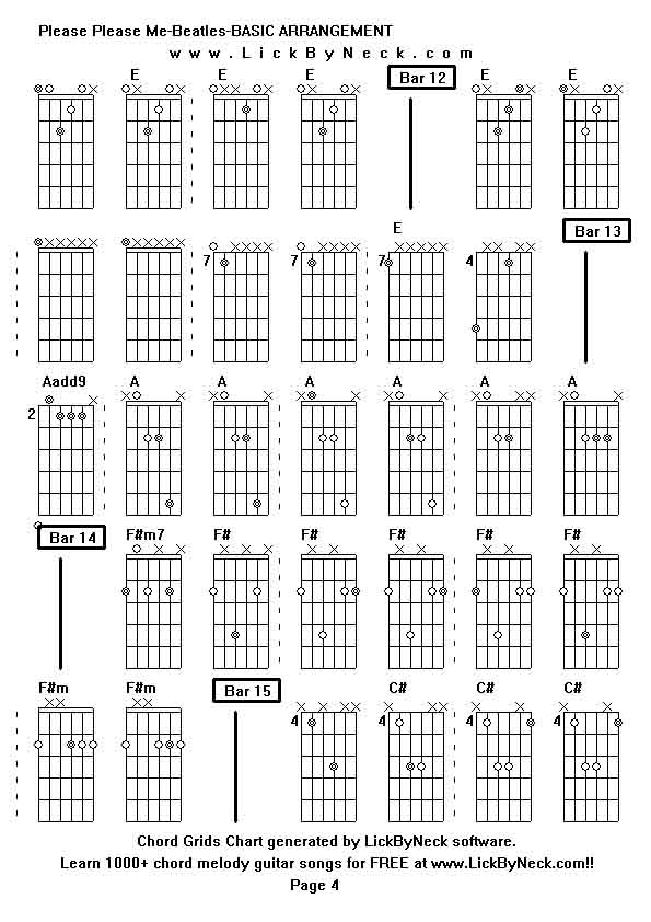 Chord Grids Chart of chord melody fingerstyle guitar song-Please Please Me-Beatles-BASIC ARRANGEMENT,generated by LickByNeck software.